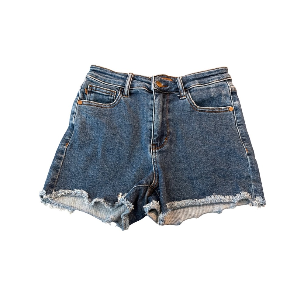 Judy Blue High Waisted Raw Hem Denim Jean Shorts Medium Wash JB150176 Small